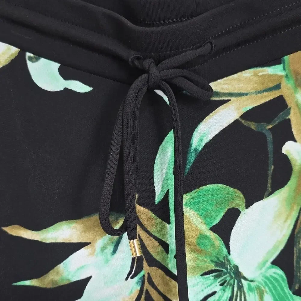 Lauren Ralph Lauren Womens Sz 2X Black Green Tropical Pockets Wide Leg Pants